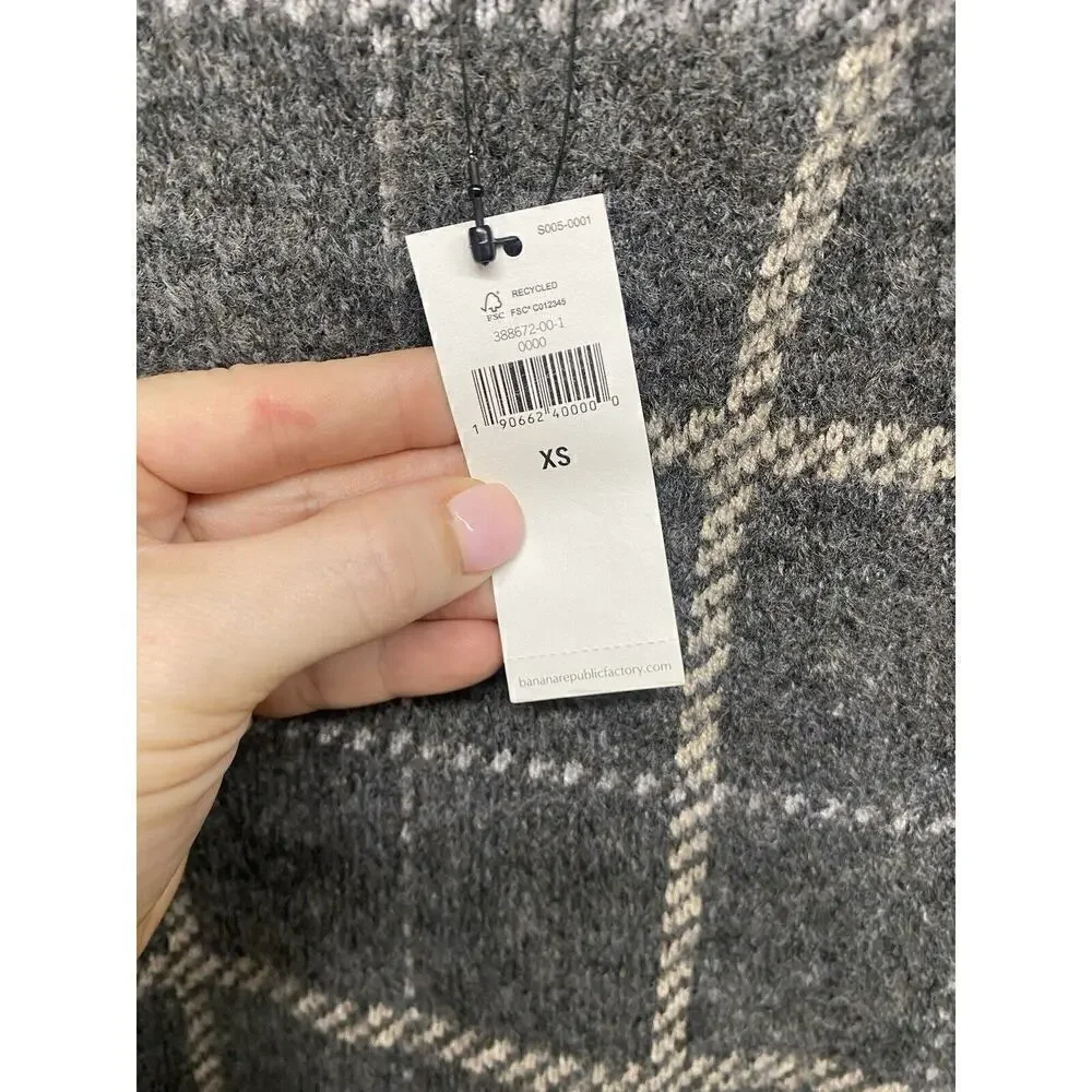 BANANA REPUBLIC Windowpane Sweater Dress Gray White Striped Turtleneck Sz XS NEW
